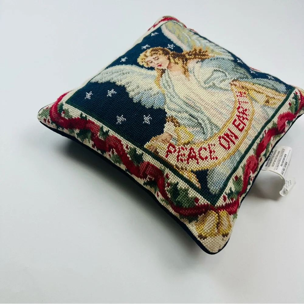 Lands’ End Angel Needlepoint Pillow Wool and Cotton Size 13x13